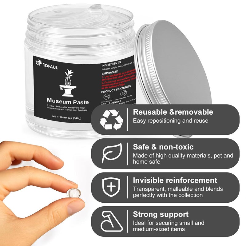 1DFAUL 12 oz Exhibits Fixing Gel for Museum, Removable Clear Museum Paste Putty Wax, Reusable & No Residue, Fixed Collection Artifacts and Decorations to Prevent Vibration, Falling - Image 4